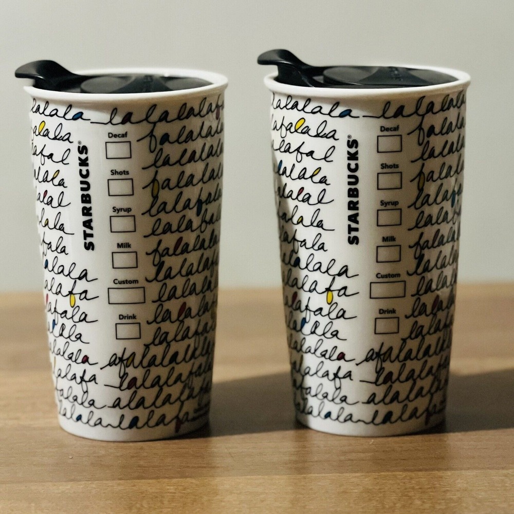 Starbucks Holiday‎ 2011 Ceramic Travel Tumbler 12 oz - FaLaLaLaLa-Rare-Complete - Picture 2 of 7